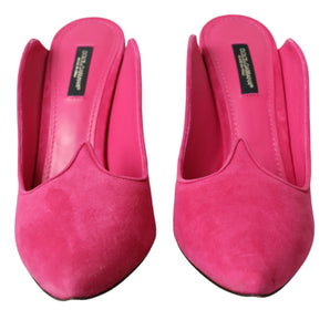 Dolce & Gabbana Fuchsia Suede Leather Mules Sandals Shoes