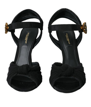 Dolce & Gabbana Black Suede Embellished Heels Sandals Shoes