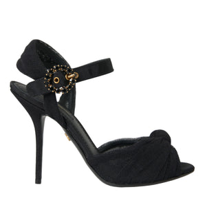 Dolce & Gabbana Black Suede Embellished Heels Sandals Shoes