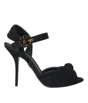 Dolce & Gabbana Black Suede Embellished Heels Sandals Shoes