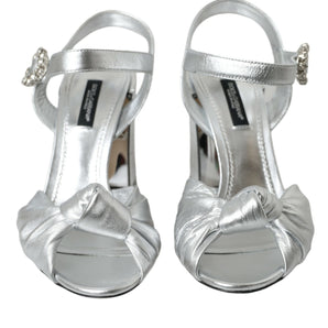 Dolce & Gabbana Silver Lambskin Leather Heels Sandals Shoes