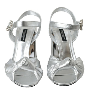 Dolce & Gabbana Silver Lambskin Leather Heels Sandals Shoes