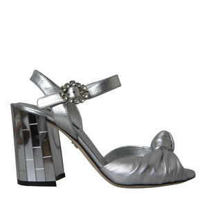 Dolce & Gabbana Silver Lambskin Leather Heels Sandals Shoes