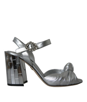 Dolce & Gabbana Silver Lambskin Leather Heels Sandals Shoes