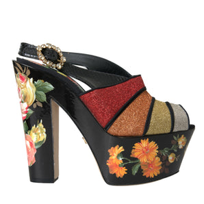 Dolce & Gabbana Multicolor Floral Crystal Platform Sandals Shoes