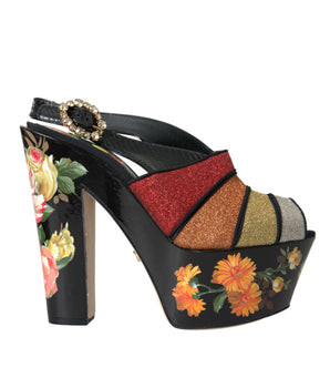 Dolce &amp; Gabbana Multicolor Floral Crystal Platform Sandals Shoes