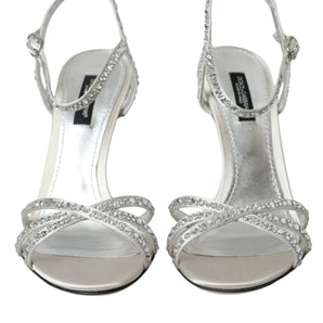 Dolce & Gabbana Silver Viscose Crystal Heels Sandals Shoes