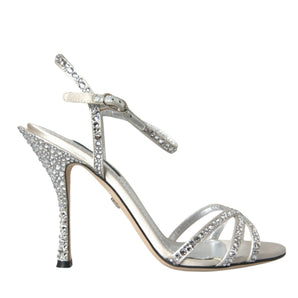 Dolce & Gabbana Silver Viscose Crystal Heels Sandals Shoes