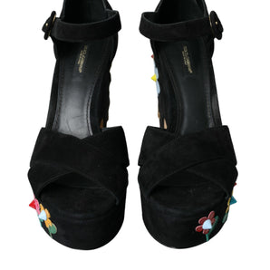 Dolce & Gabbana Black Suede Ankle Strap Heels Sandals Shoes