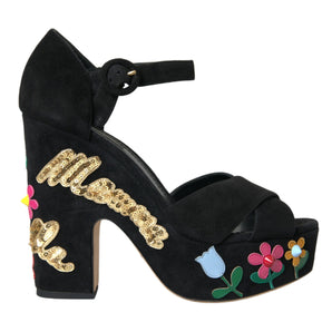 Dolce & Gabbana Black Suede Ankle Strap Heels Sandals Shoes