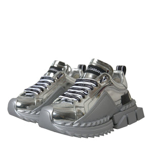 Dolce & Gabbana Silver Leather Super Queen Sneakers Shoes