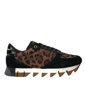 Dolce & Gabbana Black Brown Leopard Low Top Leather Sneaker Shoes