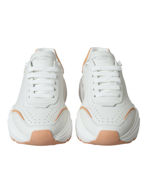 Dolce &amp; Gabbana White Peach DAYMASTER Leather Sneakers Shoes