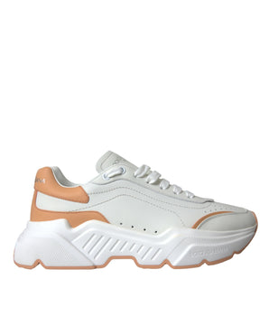 Dolce &amp; Gabbana White Peach DAYMASTER Leather Sneakers Shoes