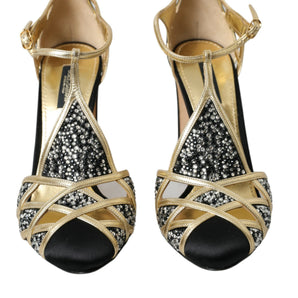 Dolce & Gabbana Black Suede Gold Embellished Heels Pump Shoes