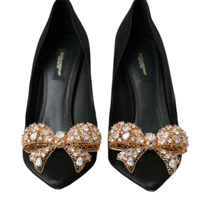 Dolce & Gabbana Black Satin Bow Embellished Heels Pumps Shoes