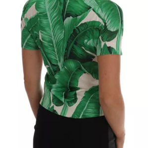 Dolce &amp; Gabbana Green Banana Print Silk Polo T-shirt