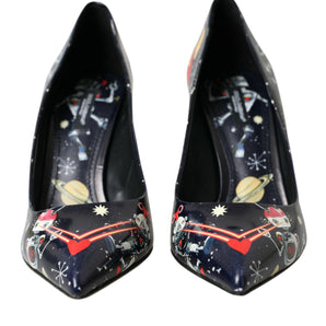 Dolce & Gabbana Blue Space Robot Leather Heels Pumps Shoes