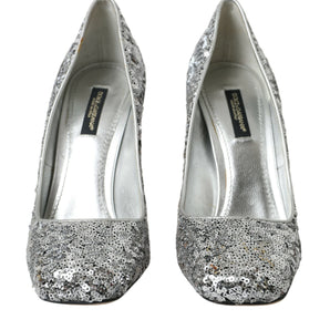 Dolce & Gabbana Silver Sequin Embellished Heels Pumps Shoes