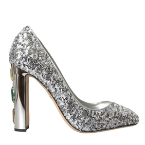 Dolce & Gabbana Silver Sequin Embellished Heels Pumps Shoes