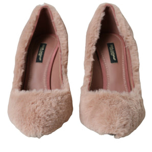 Dolce & Gabbana Light Pink Faux Fur Heels Pumps Shoes