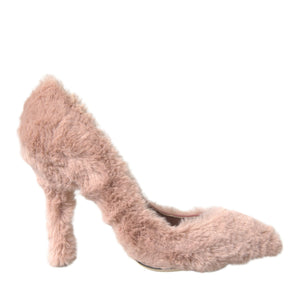 Dolce & Gabbana Light Pink Faux Fur Heels Pumps Shoes