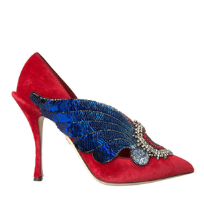 Dolce & Gabbana Red Velvet Sequin Crystal Heels Pumps Shoes