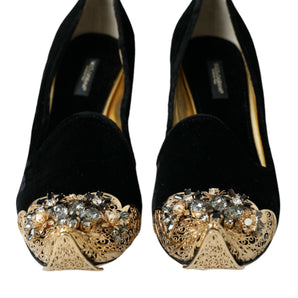 Dolce & Gabbana Black Velvet Embellished Heels Pumps Shoes