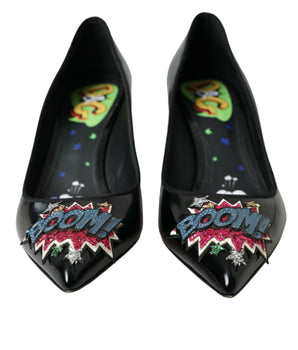 Dolce & Gabbana Black Leather BOOM Patch Heels Pumps Shoes