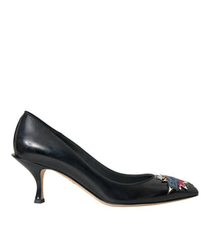 Dolce & Gabbana Black Leather BOOM Patch Heels Pumps Shoes