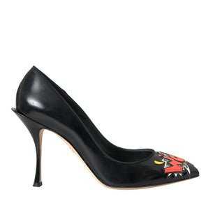 Dolce & Gabbana Black Leather WOW Patch Heels Pumps Shoes