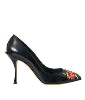 Dolce &amp; Gabbana Black Leather WOW Patch Heels Pumps Shoes