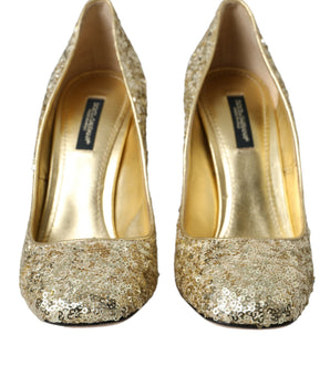 Dolce &amp; Gabbana Zapatos de tacón con tacones de cristal y lentejuelas doradas