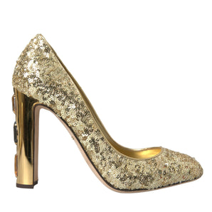 Dolce & Gabbana Gold Sequin Crystal Heels Pumps Shoes