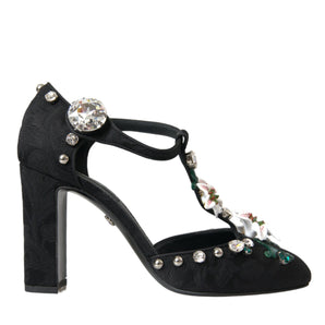 Dolce & Gabbana Black Lilies Crystal Heels Pumps Shoes