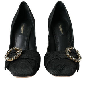 Dolce & Gabbana Black Brocade Crystals Heels Pumps Shoes