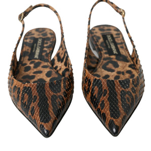 Dolce & Gabbana Brown Leopard Exotic Skin Slingback Shoes