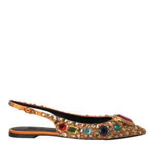 Dolce & Gabbana Orange Satin Crystals Flats Sandals Shoes