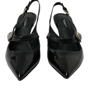 Dolce & Gabbana Black Leather Embellished Slingbacks Shoes