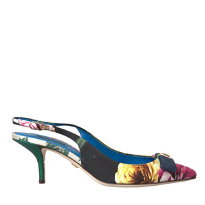 Dolce & Gabbana Multicolor Floral Patchwork Slingbacks Shoes