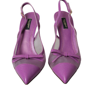 Dolce & Gabbana Purple Leather Mesh High Heels Slingback Shoes