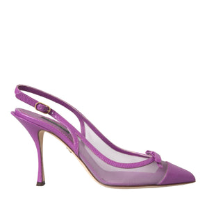 Dolce & Gabbana Purple Leather Mesh High Heels Slingback Shoes