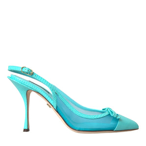 Dolce & Gabbana Blue Leather Mesh High Heels Slingback Shoes