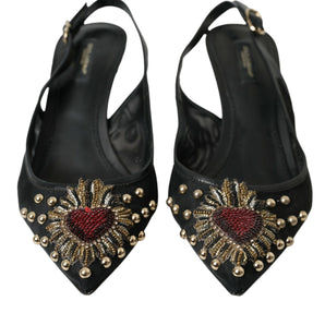 Dolce & Gabbana Black Mesh Embellished Heel Slingbacks Shoes