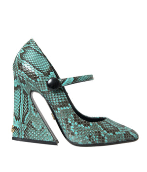 Dolce &amp; Gabbana Aqua Python Leather Mary Jane Pumps Shoes