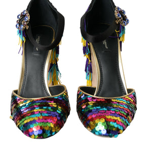 Dolce & Gabbana Multicolor Sequin Crystal Mary Jane Shoes