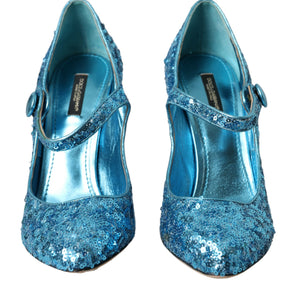 Dolce & Gabbana Blue Sequin Mary Jane Pumps High Heels Shoes