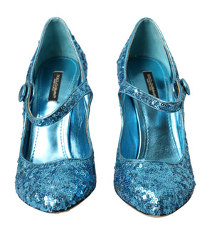 Dolce & Gabbana Blue Sequin Mary Jane Pumps High Heels Shoes