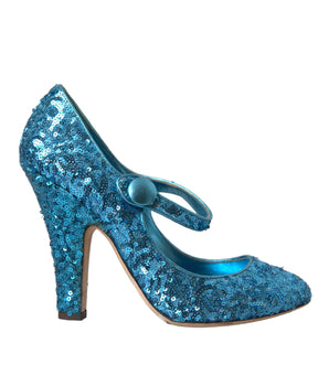 Dolce & Gabbana Blue Sequin Mary Jane Pumps High Heels Shoes