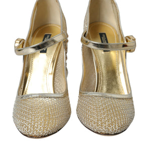 Dolce & Gabbana Gold Mesh Crystal Mary Jane Pumps Heels Shoes